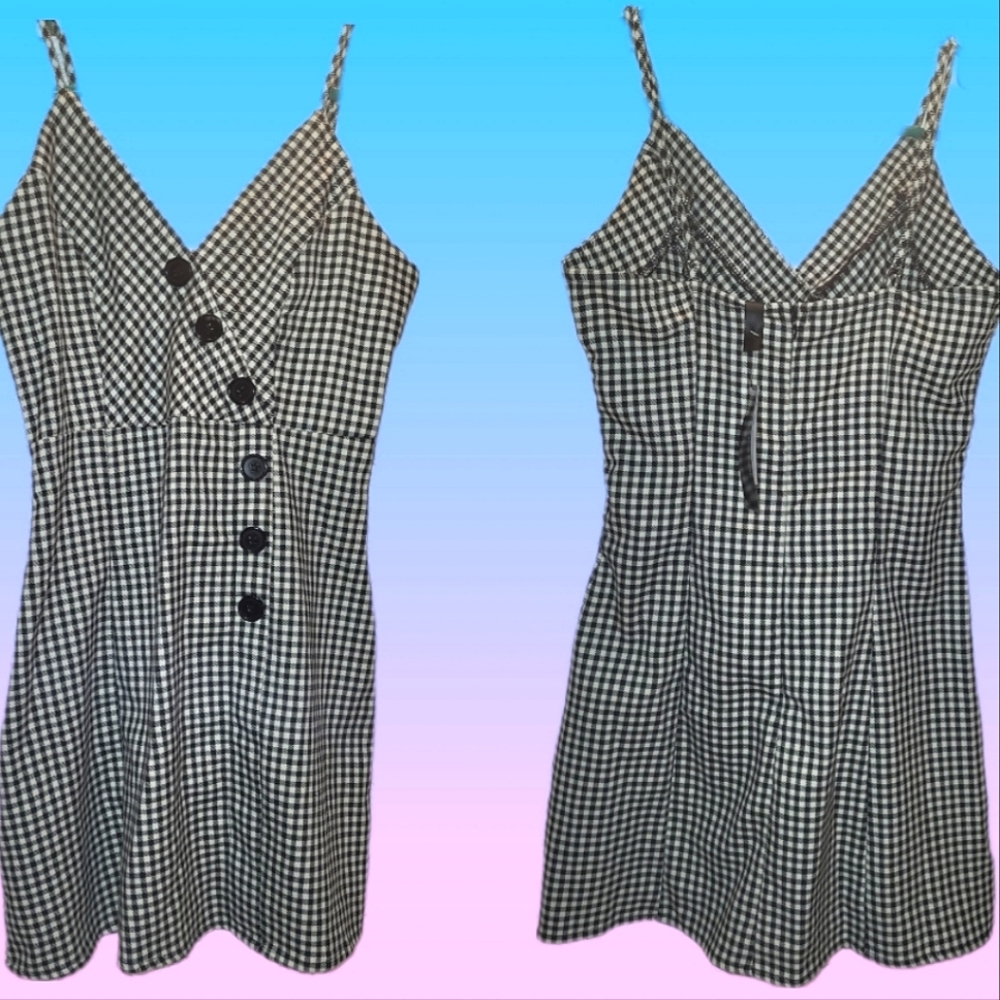 Gingham button tank dress
